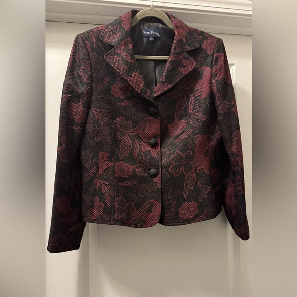 Evan Picone Floral Black and Red Blazer - Picture 1 of 7